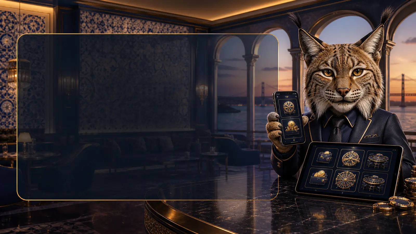 PWA do Bizzo Casino com mascote lince-ibérico em smartphone e tablet