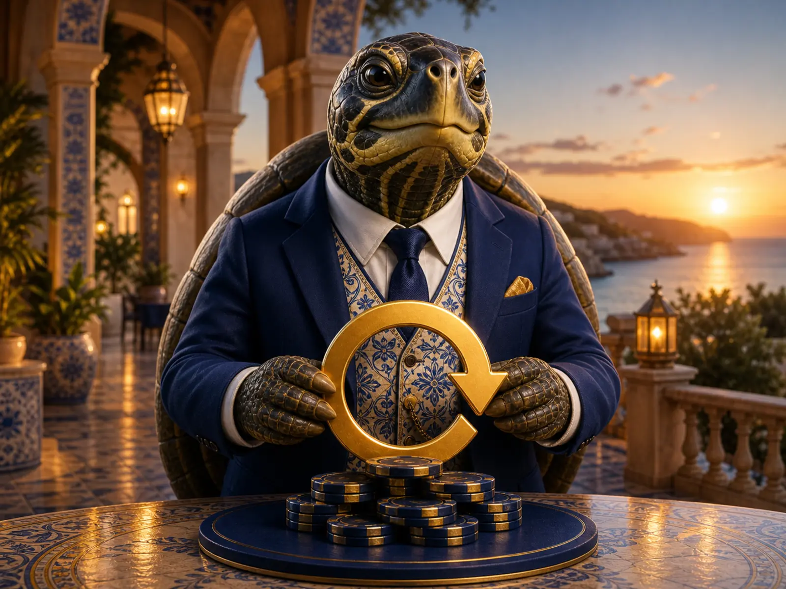 Bónus de cashback com mascote cágado-mediterrânico