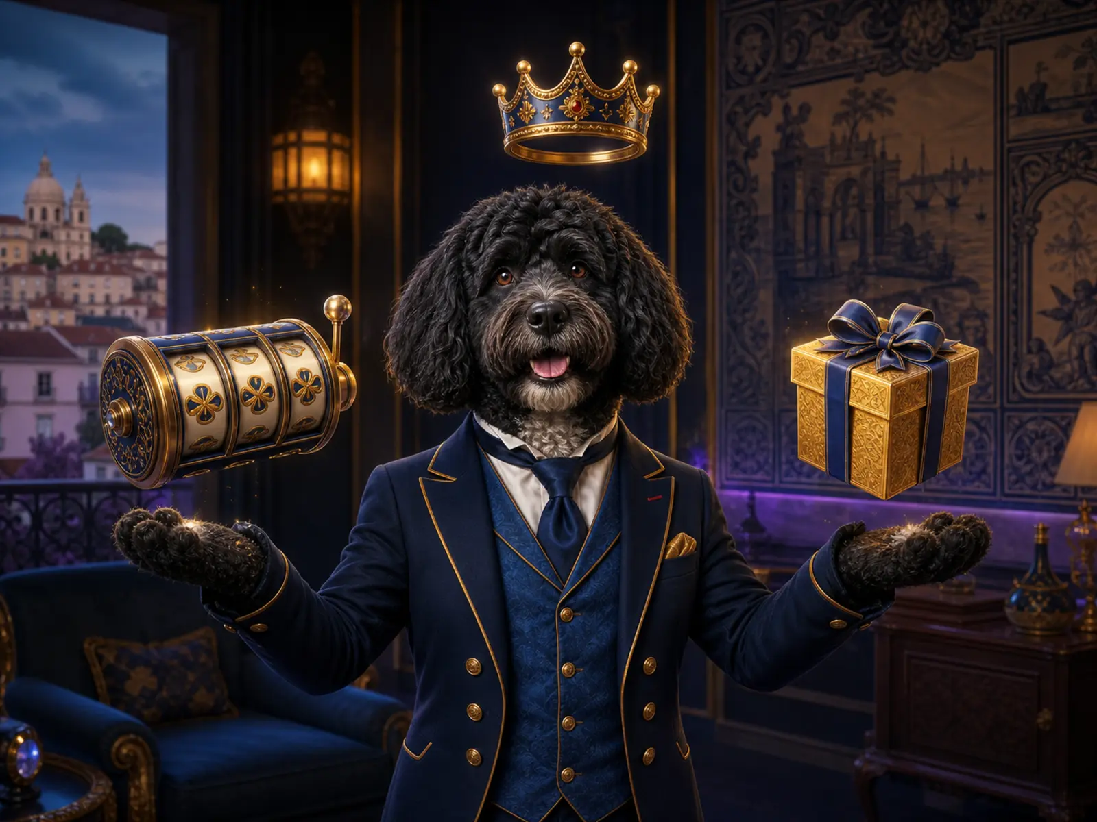 Cão de água português a apresentar slots, bónus e programa VIP