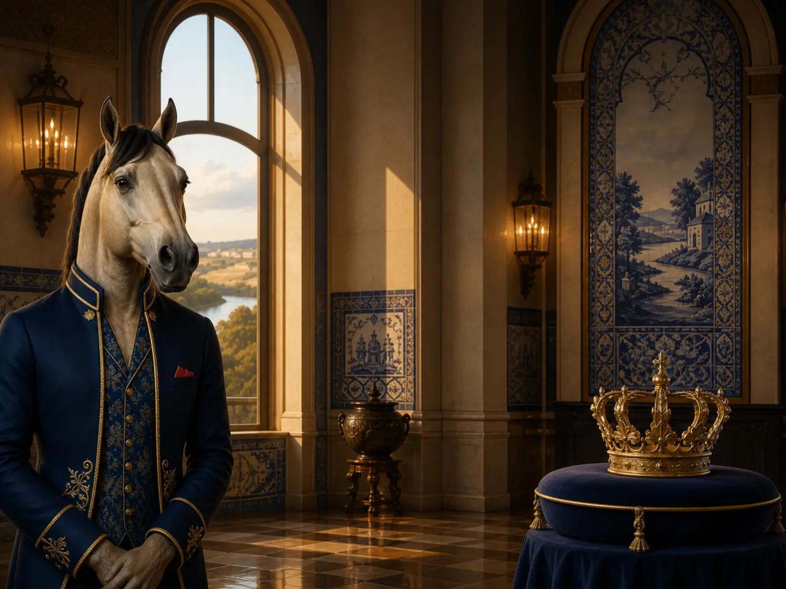 Programa VIP com mascote cavalo Sorraia e coroa dourada